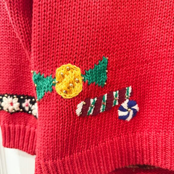 Jennifer Moore Vintage Christmas Beaded Cardigan Sweater Red Women’s Petite - Picture 5 of 5